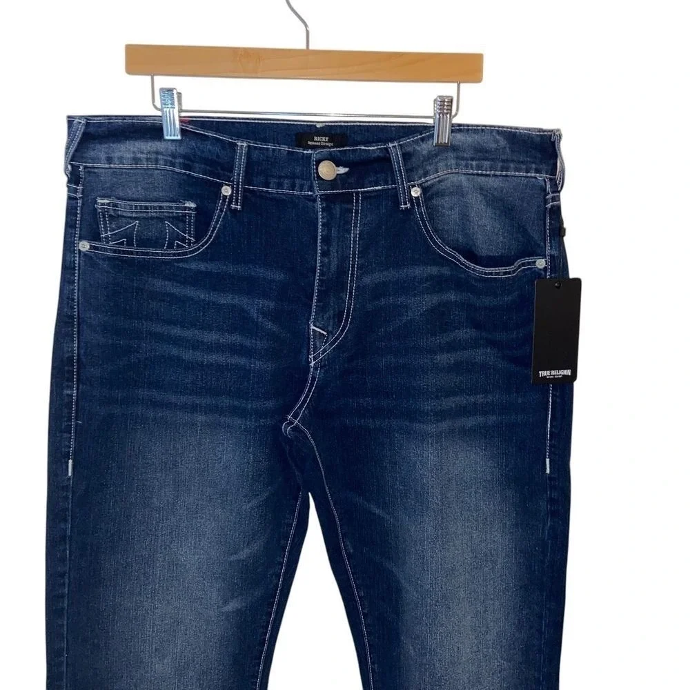 True Religion Ricky Relaxed Straight Jeans Dark Hibernation Wash Size 36x34 NEW
